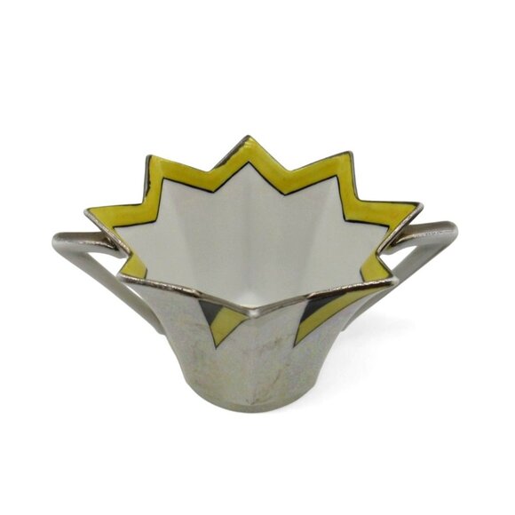 NORITAKE STAR Shaped Sugar Bowl Yellow Floral Starburst Design Japan Vintage - Picture 4 of 11